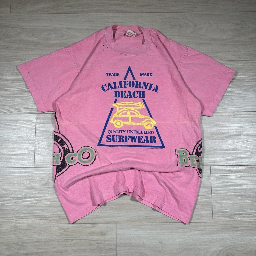 Vtg 80s California‎ Beach Surf Wear Faded Shirt Large Grunge Skate Quiksilver OP